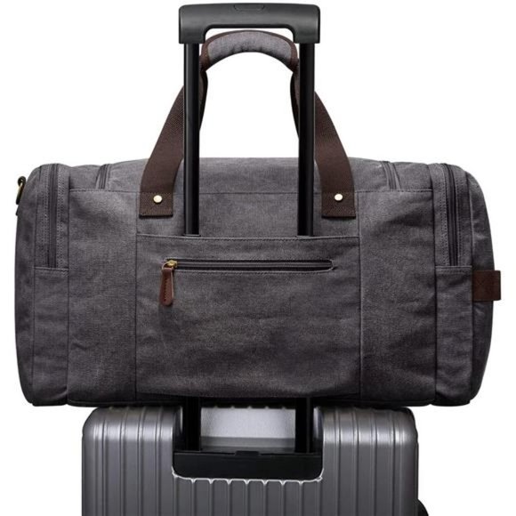 Canvas Duffel Bag Travel Weekend Grey - Picture 6 of 6